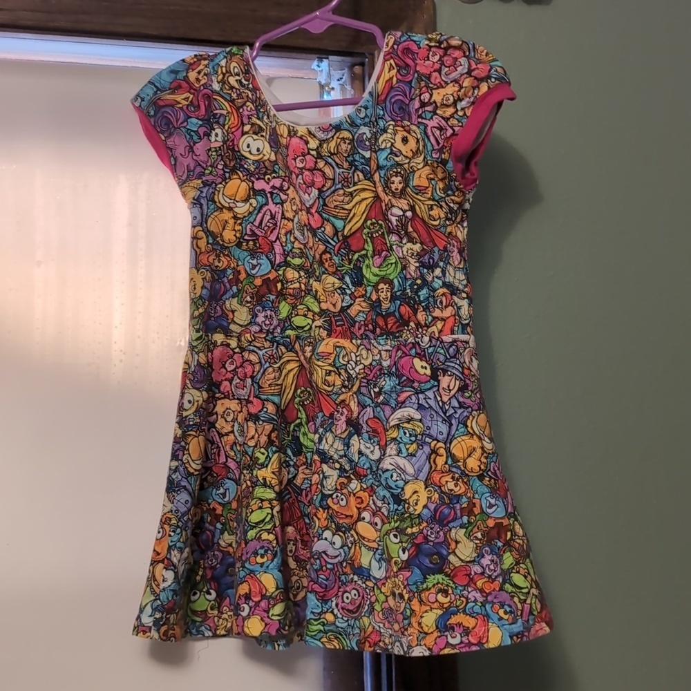 Colorful Cartoon Print Short Sleeve Dress